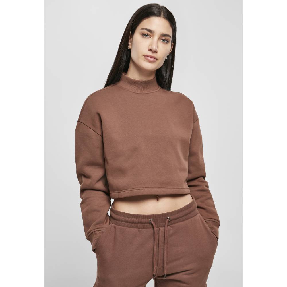Urban Classics - Oversized Sweat High Neck Crew bark Crop Sweater - Brown